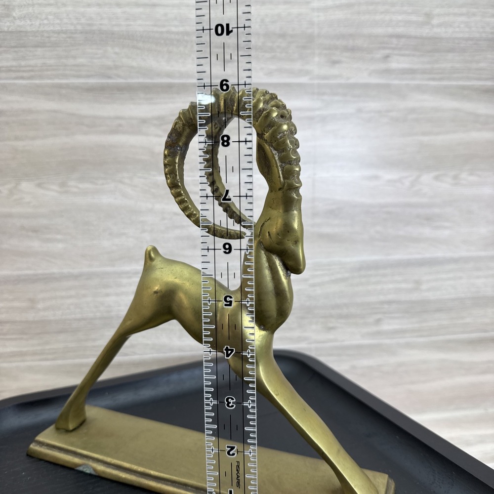 Vintage Art Deco Solid Brass Gazelle/Ram MCM Figurine Statue 9.25"x 9"x 2.25" - Picture 11 of 13